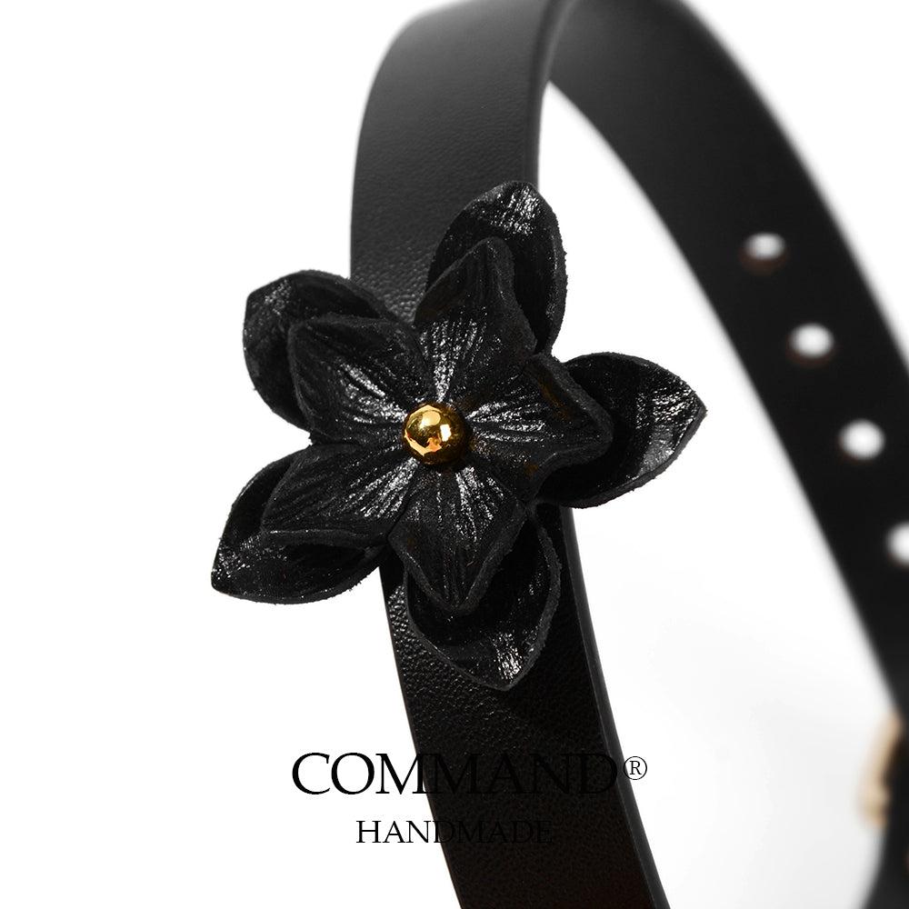 Coeus Black / Red Leather Flower Choker