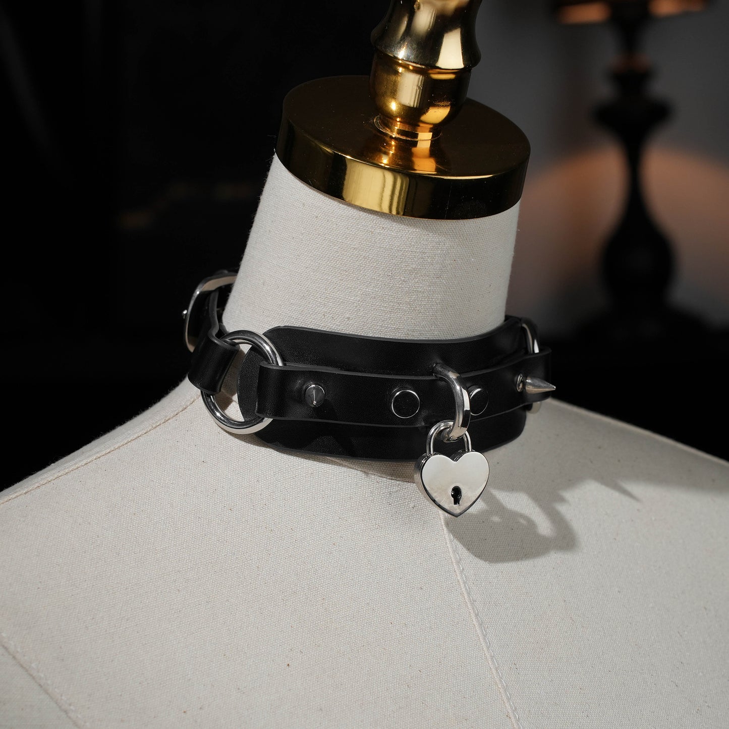 Saviitr Black Stud Choker With Heart Lock