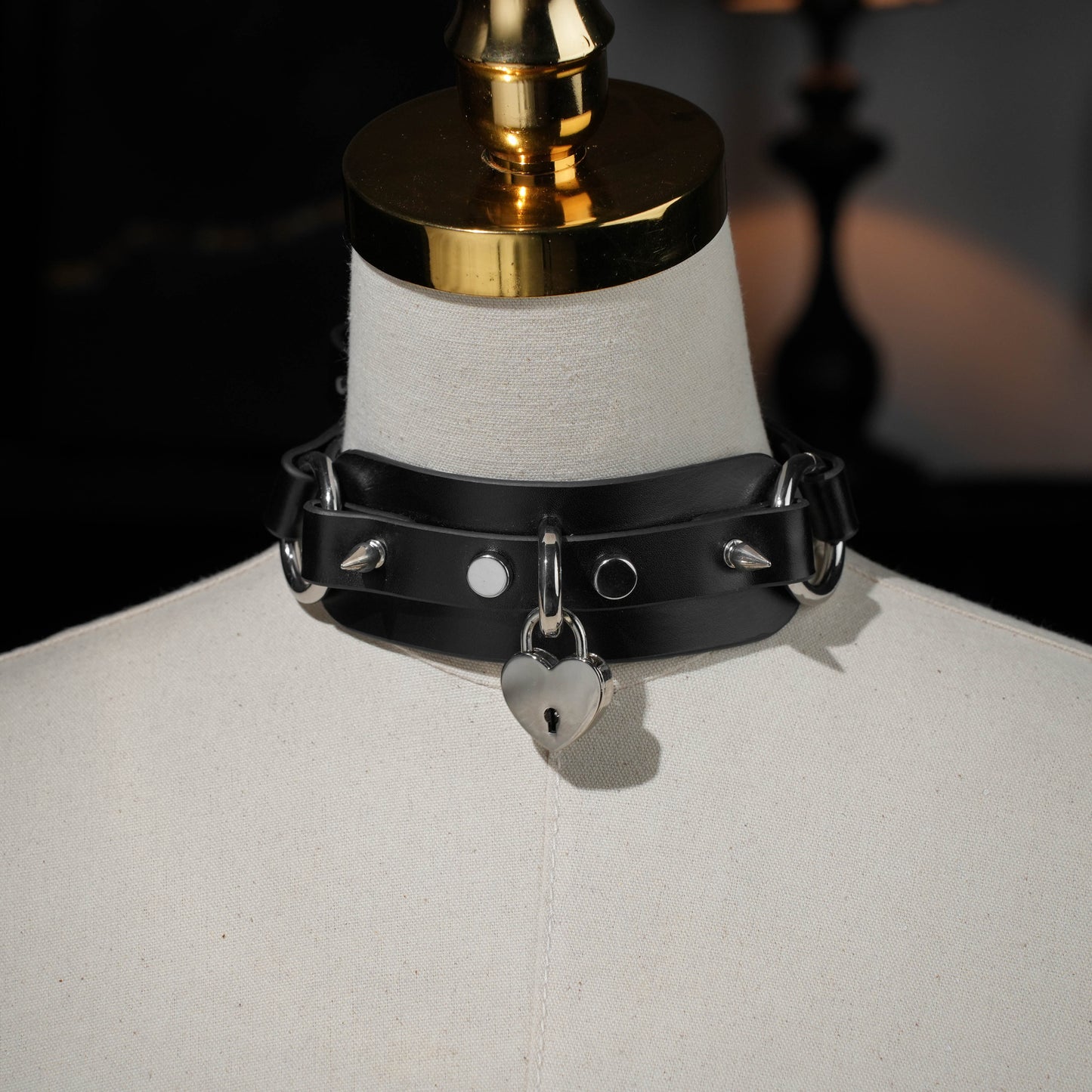 Saviitr Black Stud Choker With Heart Lock