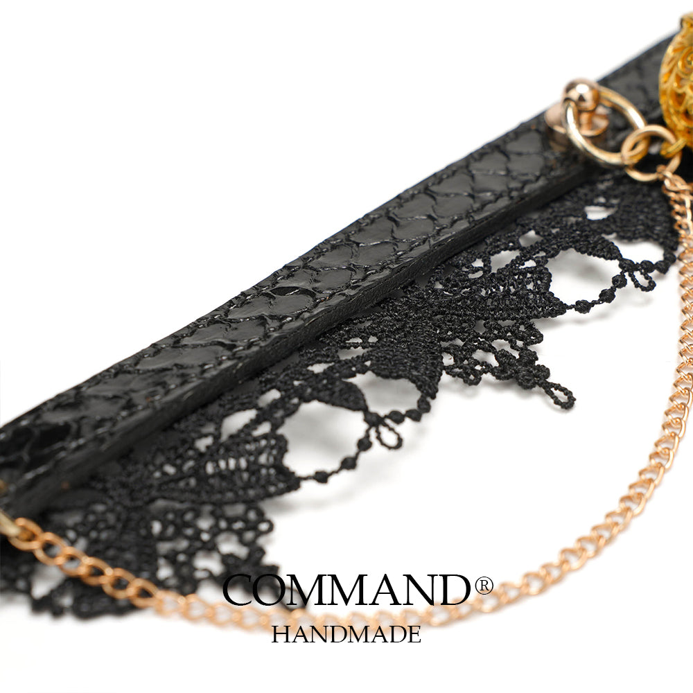 Clotho Black Lace Choker with Double-Chain_Snakeskin