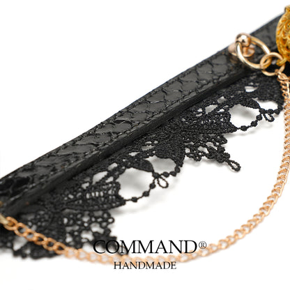 Clotho Black Lace Choker with Double-Chain_Snakeskin