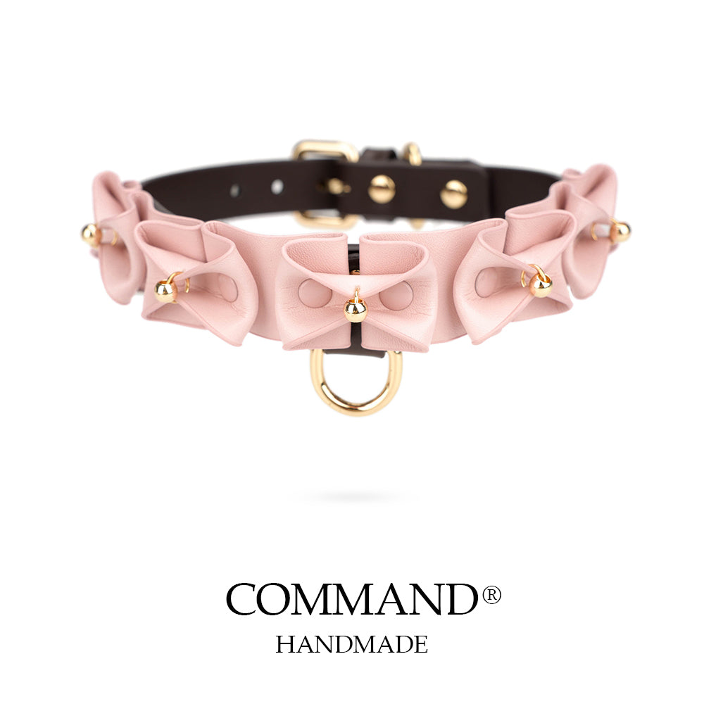 Phanes Pink/Black Bow Collar with D ring & leash