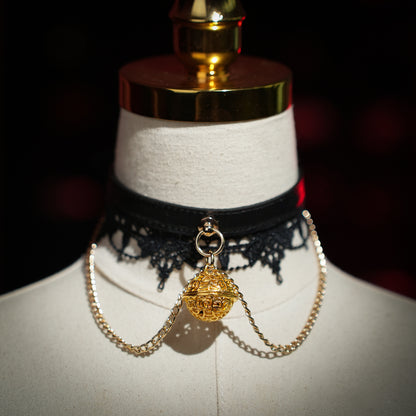 Clotho Black Lace Choker with Double-Chain _cowhide