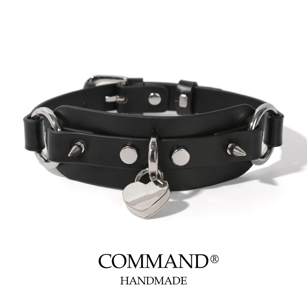 Saviitr Black Stud Choker With Heart Lock