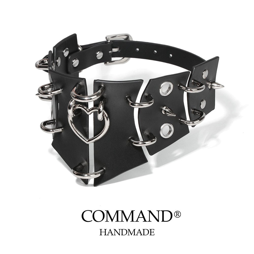 Surya Black Retro Rivets With Heart Ornaments Choker