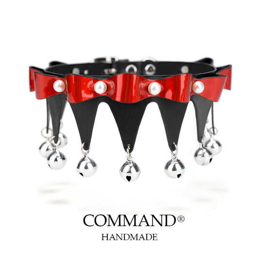 Jester’s Mirage Pearl Triangle Choker with Bell_Black&Red