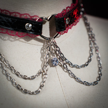 Helios Double Chain Snakeskin Choker with Red Lace