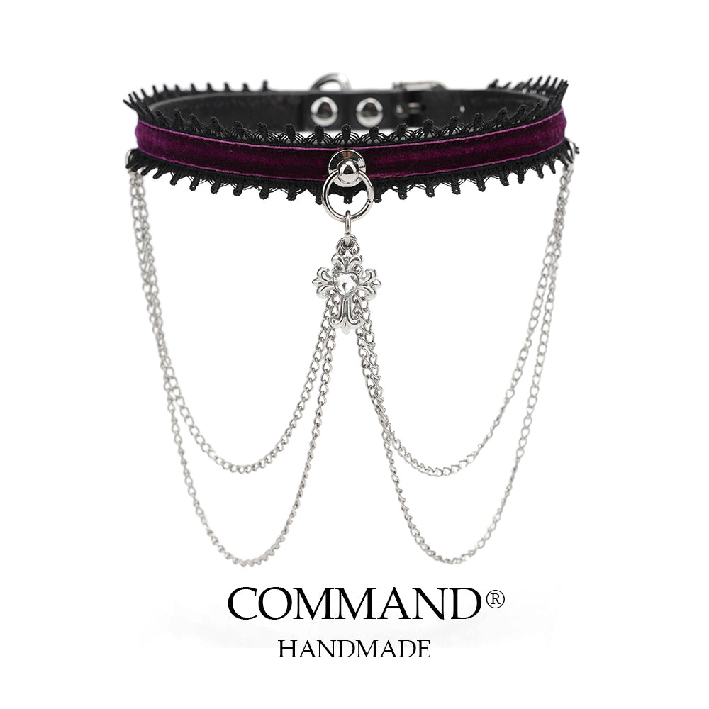 Mnemosyne Puprle Velvet Chains Choker with Cross Charm