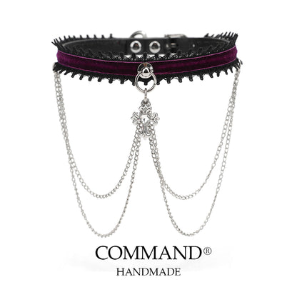 Mnemosyne Puprle Velvet Chains Choker with Cross Charm