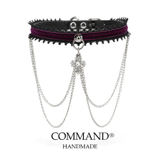 Mnemosyne Puprle Velvet Chains Choker with Cross Charm