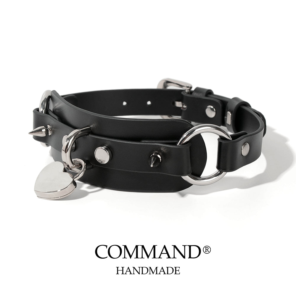 Saviitr Black Stud Choker With Heart Lock