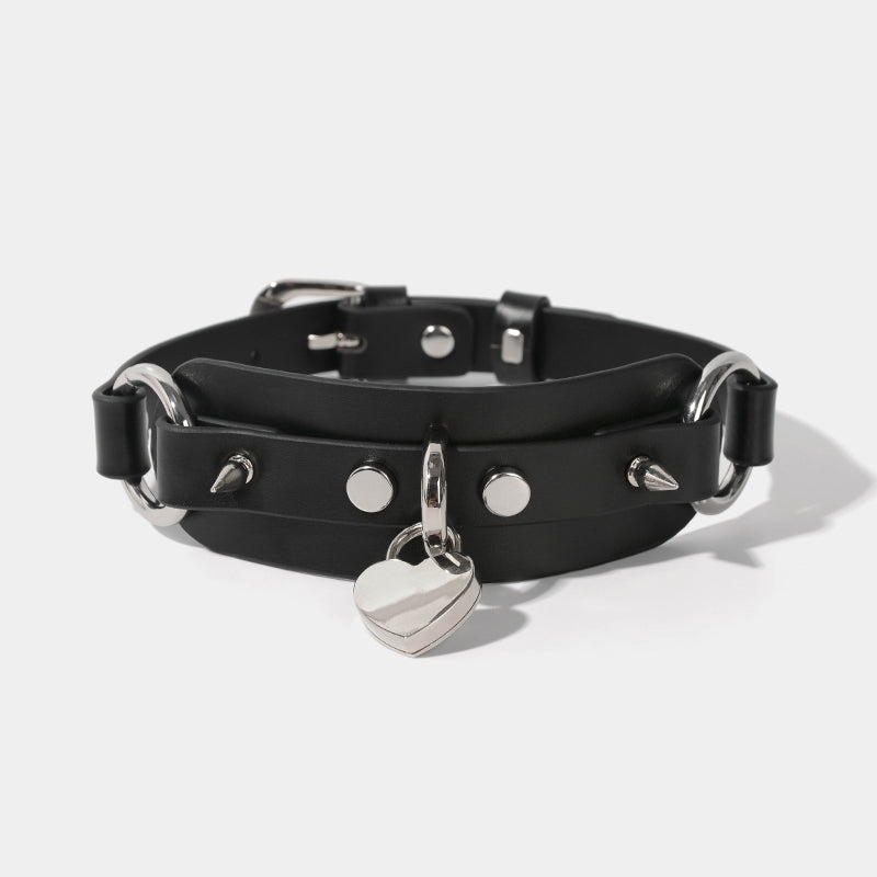 Saviitr Black Stud Choker With Heart Lock