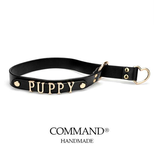 Antiphus Letter Leather Collar with Heart - Shaped Ring