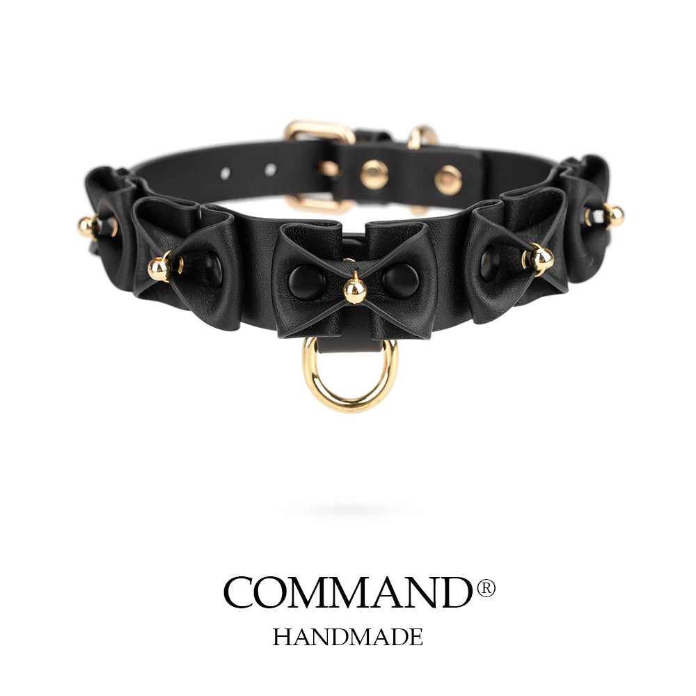 Phanes Pink/Black Bow Collar with D ring & leash