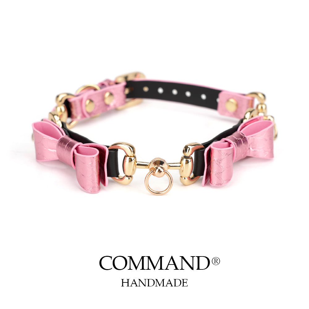 Ananke Pink Bow Choker with Gold Hardware