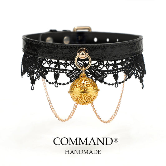 Clotho Black Lace Choker with Double-Chain_Snakeskin
