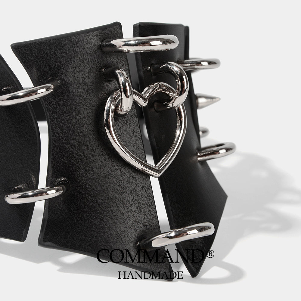 Surya Black Retro Rivets With Heart Ornaments Choker