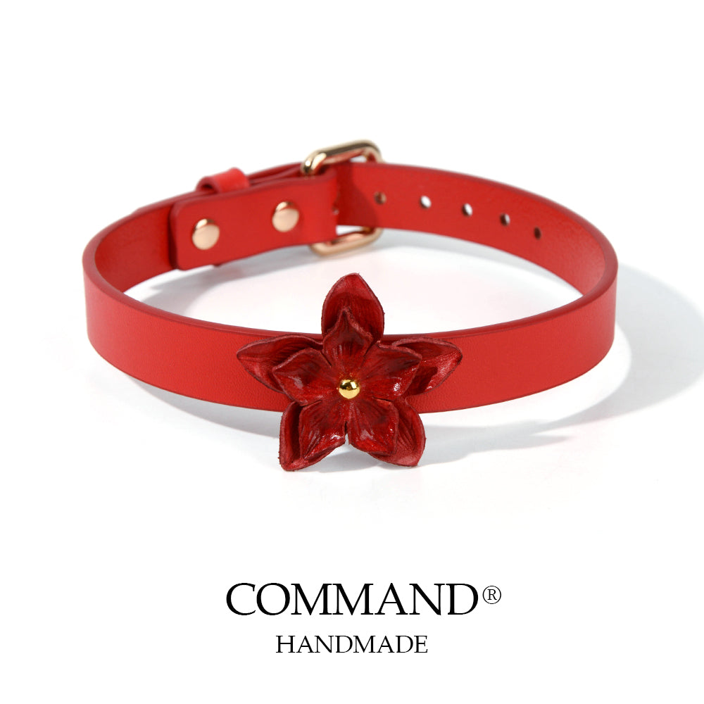 Coeus Black / Red Leather Flower Choker
