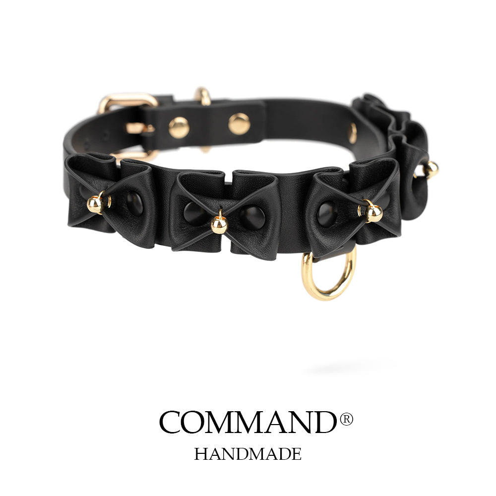 Phanes Pink/Black Bow Collar with D ring & leash