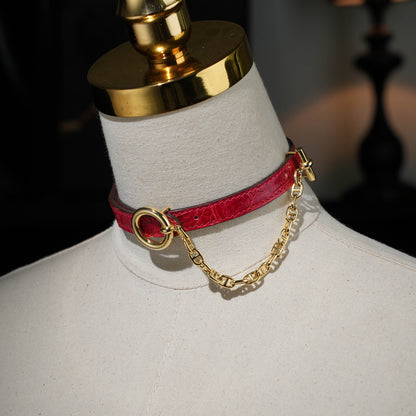 Medusa Red Alligator Choker With Chain