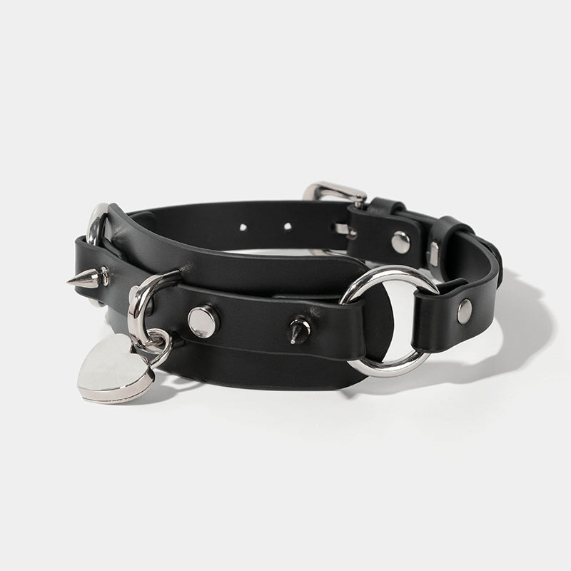 Saviitr Black Stud Choker With Heart Lock