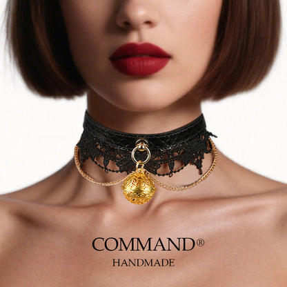 Clotho Black Lace Choker with Double-Chain_Snakeskin