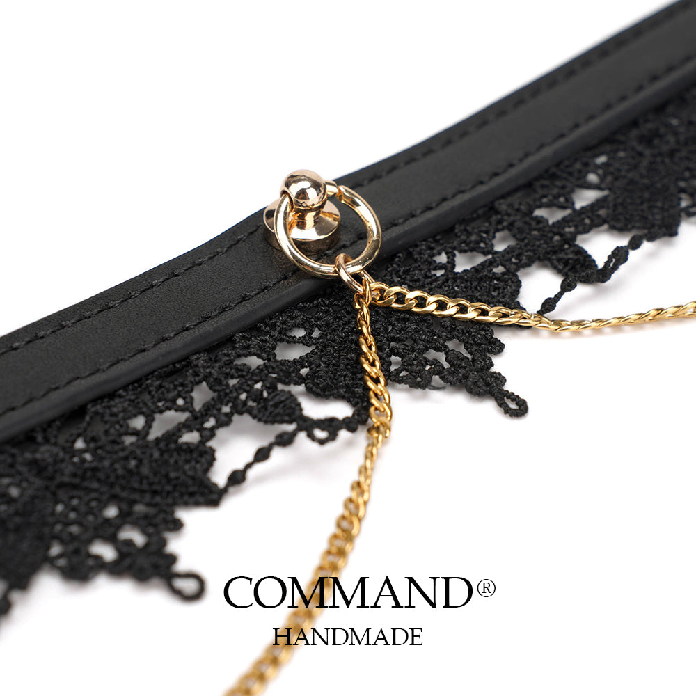 Clotho Black Lace Choker with Double-Chain _cowhide