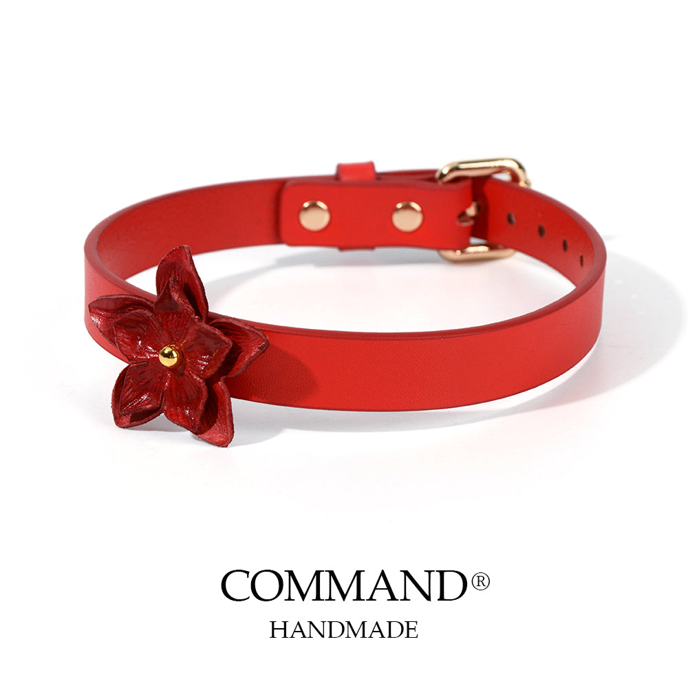 Coeus Black / Red Leather Flower Choker