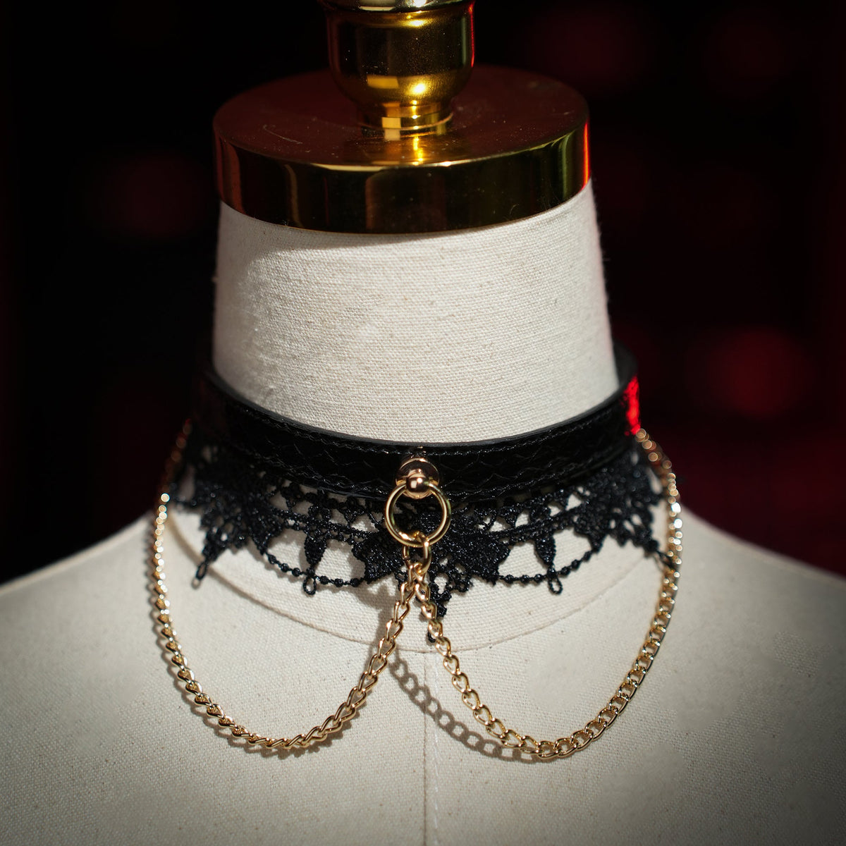 Clotho Black Lace Choker with Double-Chain