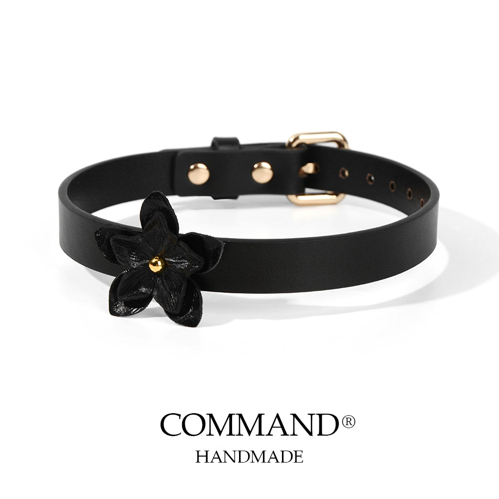 Coeus Black / Red Leather Flower Choker