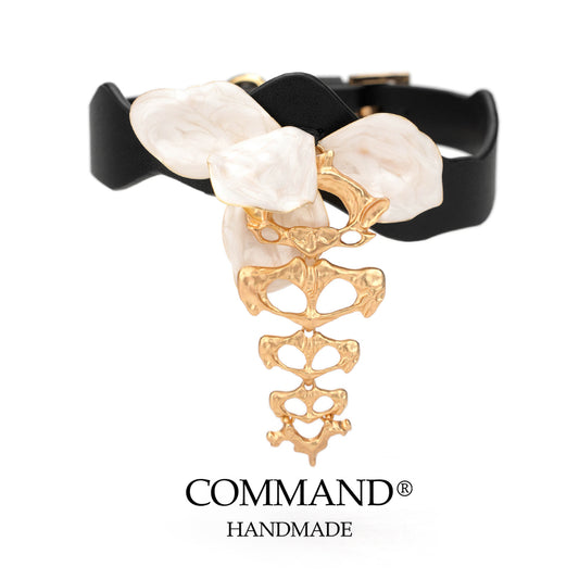 Silence of the Spine White Magnolia Handmade Leather Flower Choker