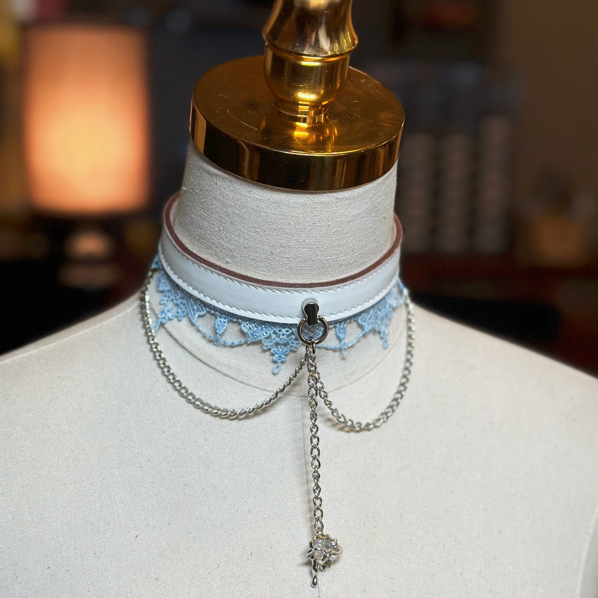 Solace White Choker with Blue Lace