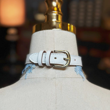 Solace White Choker with Blue Lace