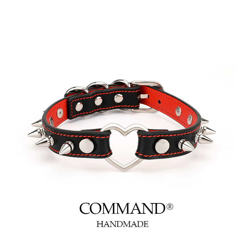 Love On Thorns Punk Leather Choker with Heart