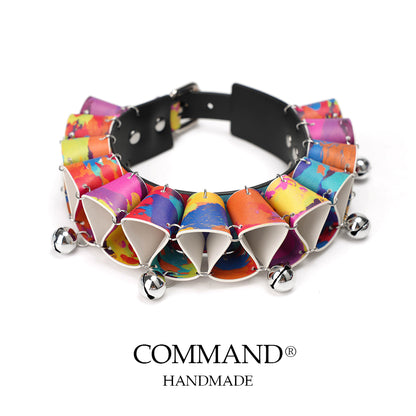 Jester Artisanal Layered Bell Ruffled Choker_Cowhide Colorful Pattern